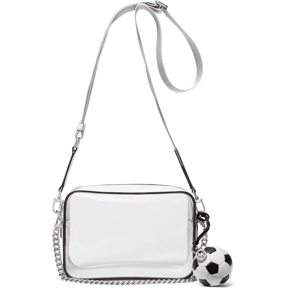 image:imageMichael Kors Bryant Medium Double Zip Chain Camera Crossbody BagSilvertone HardwareClear PlasticOptic White