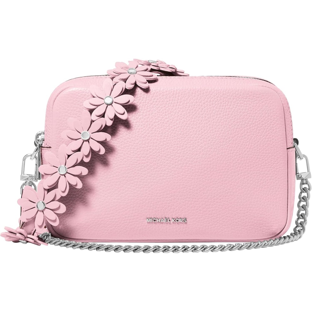 image:imageMichael Kors Bryant Medium Double Zip Chain Camera Crossbody BagSilvertone HardwarePebbled LeatherLight Bouquet