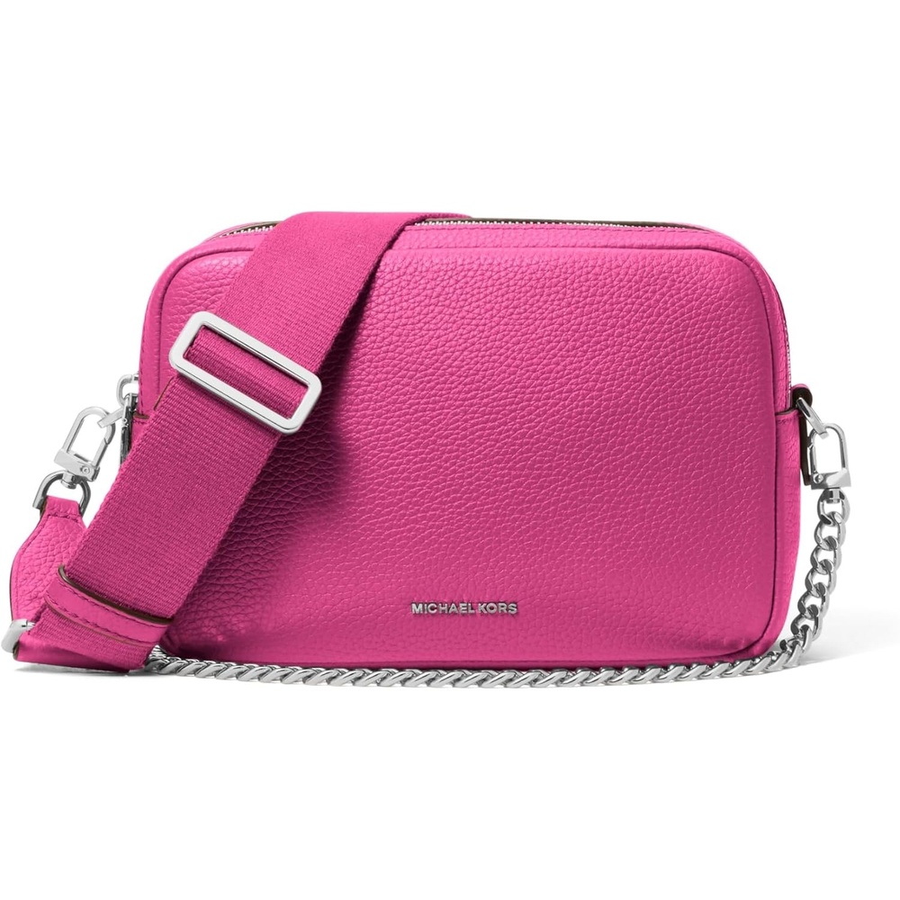 image:imageMichael Kors Bryant Medium Double Zip Chain Camera Crossbody BagSilvertone HardwareWild Berry
