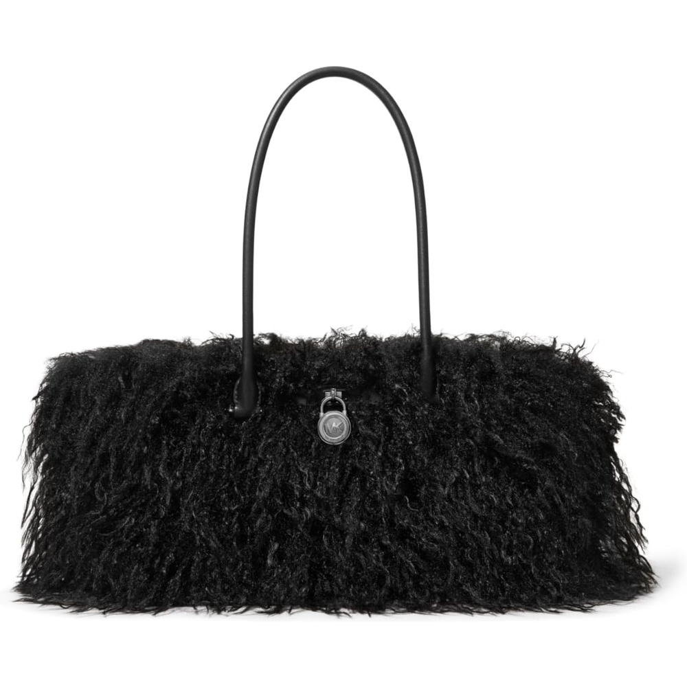 image:imageMichael Kors Hamilton Moderne Small Shoulder ToteDark Gunmetaltone HardwareFaux Wavy ShearlingBlack