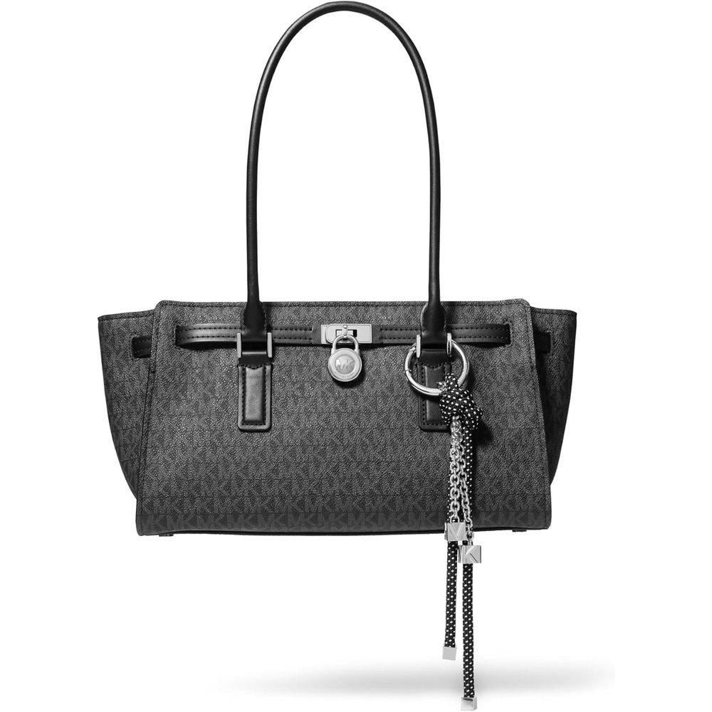 image:imageMichael Kors Hamilton Moderne Small Shoulder ToteSilvertone HardwareTonal Mk Signature Coated TwillBlack