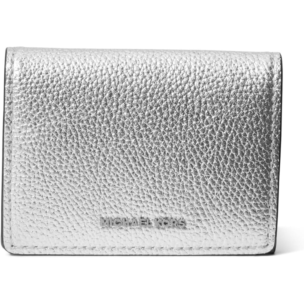 image:imageMichael Kors Jet Set Small Flap Card CaseSilvertone HardwareMetallic Pebble Embossed LeatherSilver