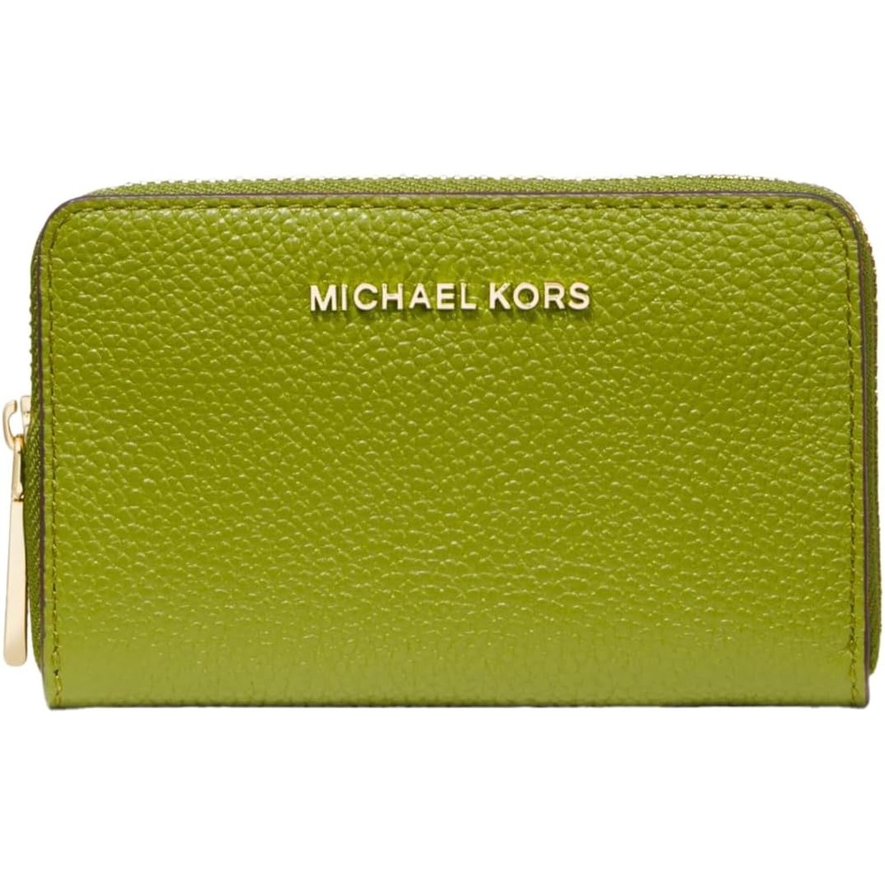 image:imageMichael Kors Jet Set Small Zip Around Card Case SilverTone HardwareSignature Coated TwillOptic WhiteAllumGoldtone HardwareMercer Pebble LeatherMeadow Green