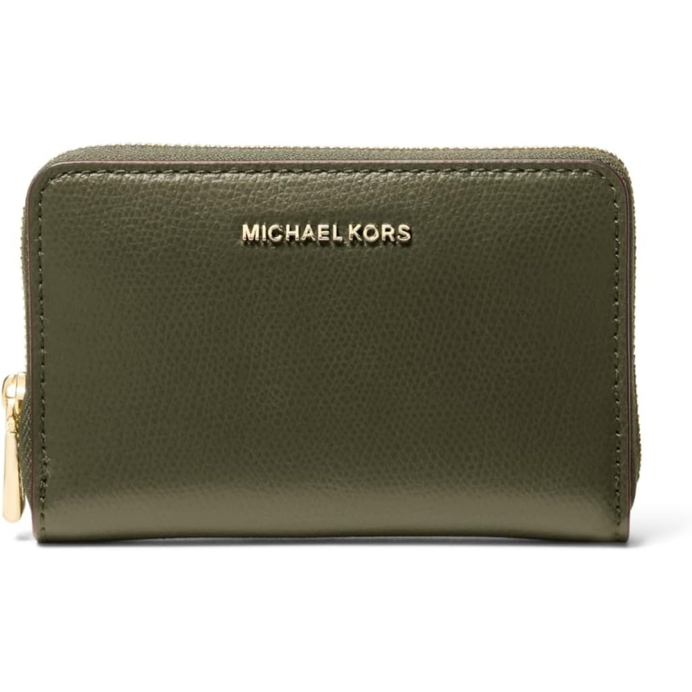 image:imageMichael Kors Jet Set Small Zip Around Card Case SilverTone HardwareSignature Coated TwillOptic WhiteAllumGoldtone HardwareSahara LeatherIvy