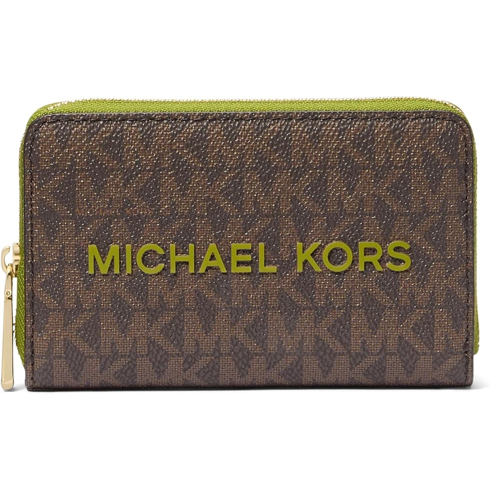 image:imageMichael Kors Jet Set Small Zip Around Card Case SilverTone HardwareSignature Coated TwillOptic WhiteAllumMeadow Green