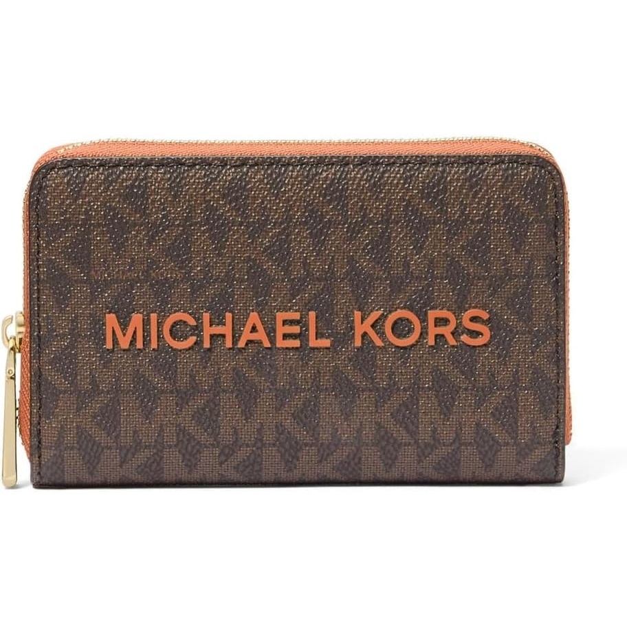 image:imageMichael Kors Jet Set Small Zip Around Card Case SilverTone HardwareSignature Coated TwillOptic WhiteAllumOrange Punch 1