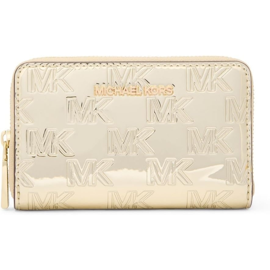 image:imageMichael Kors Jet Set Small Zip Around Card Case SilverTone HardwareSignature Coated TwillOptic WhiteAllumPale Gold