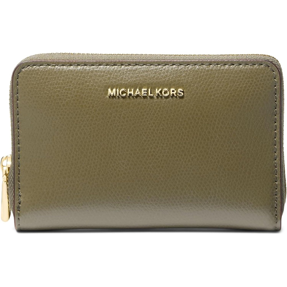 image:imageMichael Kors Jet Set Small Zip Around Card Case SilverTone HardwareSignature Coated TwillOptic WhiteAllumSafari Green