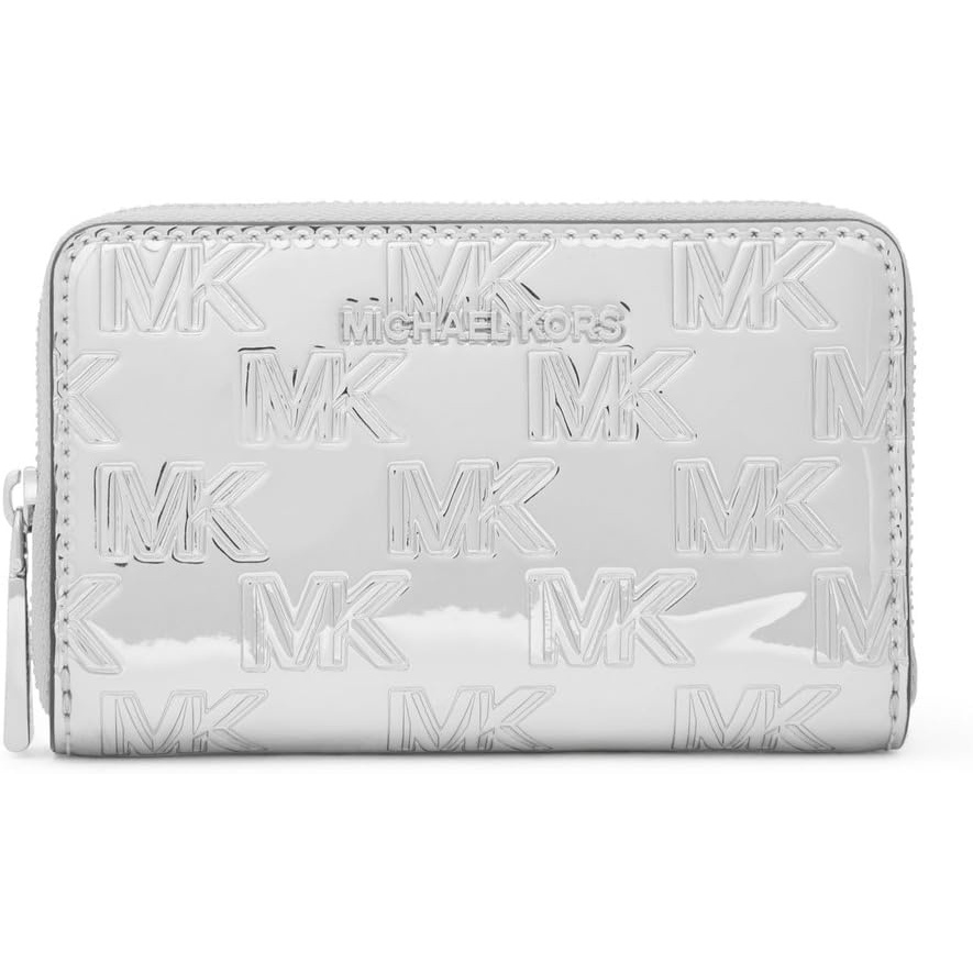 image:imageMichael Kors Jet Set Small Zip Around Card Case SilverTone HardwareSignature Coated TwillOptic WhiteAllumSilver