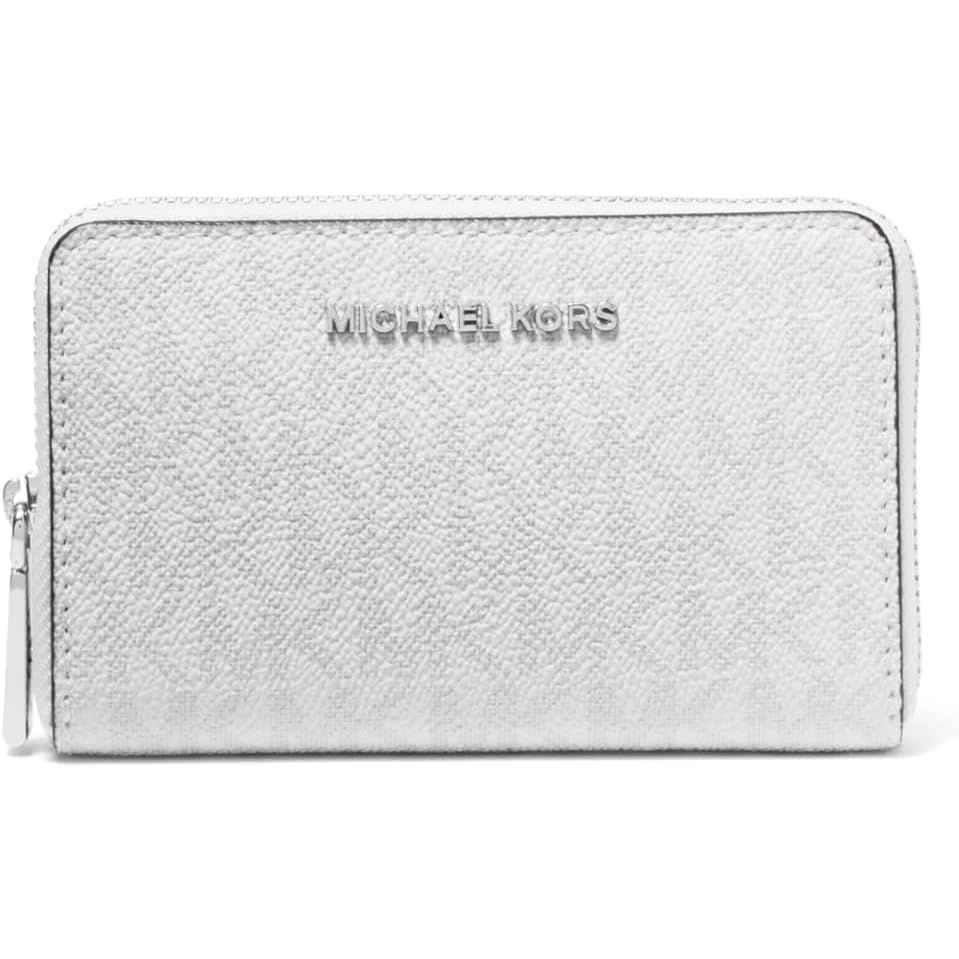 image:imageMichael Kors Jet Set Small Zip Around Card Case SilverTone HardwareSignature Coated TwillOptic WhiteAllumSilvertone HardwareSignature Coated TwillOptic WhiteAllum