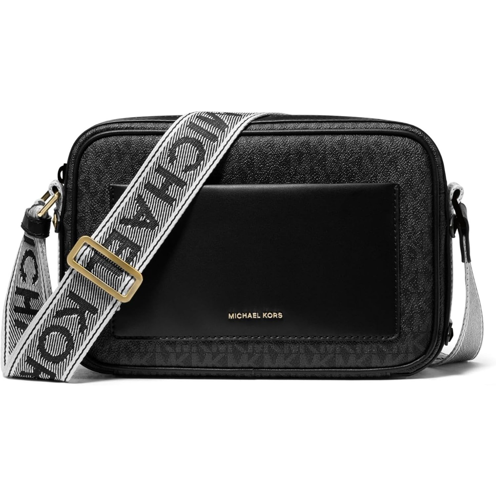 image:imageMichael Kors Maeve Large Pocket Crossbody BagGoldtone HardwareMk Signature With Kors Logo WebbingBlack