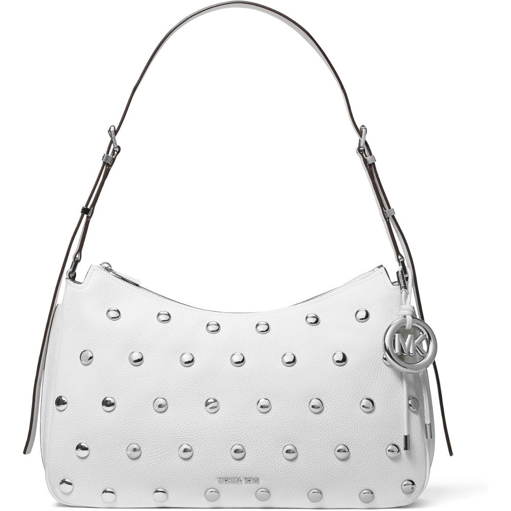 image:imageMichael Kors Nolita Medium Top Zip Convertible Shoulder BagSilvertone HardwareMatte Pebbled Leather W Dome StudsOptic White