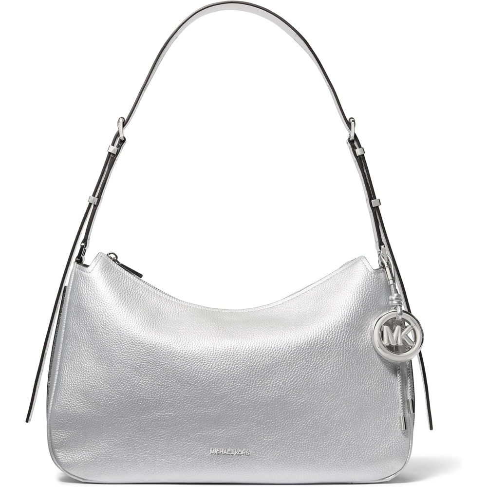 image:imageMichael Kors Nolita Medium Top Zip Convertible Shoulder BagSilvertone HardwareMetallic Matte Pebble LeatherSilver