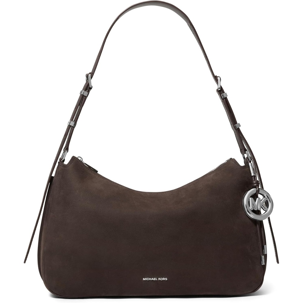 image:imageMichael Kors Nolita Medium Top Zip Convertible Shoulder BagSilvertone HardwareNubuck LeatherChocolate