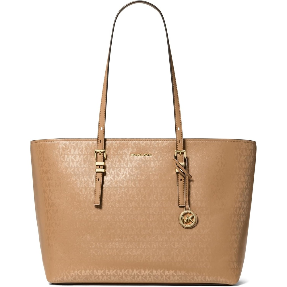 image:imageMichael Kors Quinn Large ToteGoldtone HardwareFoil Printed Mk Signature Smooth Nappa LeatherHusk