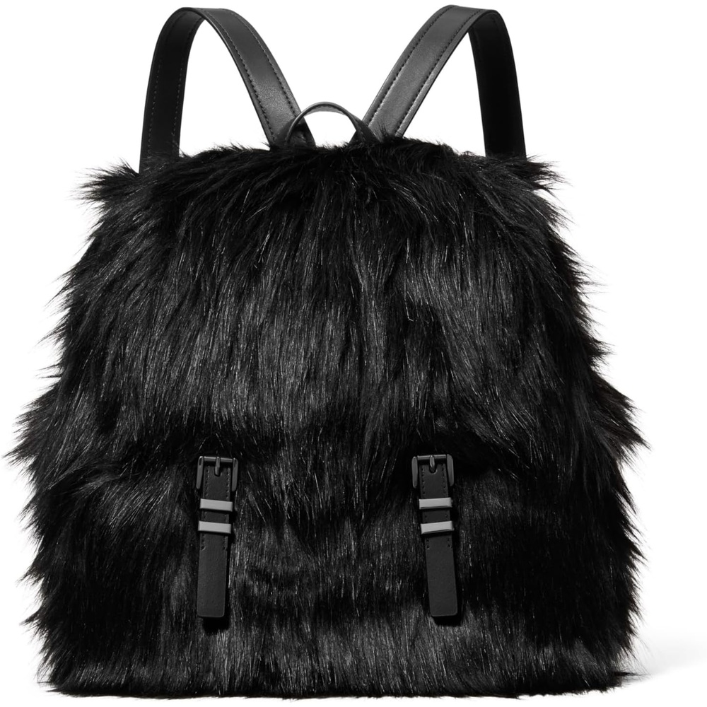image:imageMichael Kors Quinn Medium Flap Backpack GoldTone HardwareShearlingNaturalDark Gunmetaltone HardwareShearlingBlack