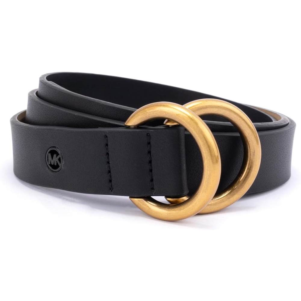 image:imageMichael Kors Womens 1 Inch Double Ring Leather Belt Fashion Accessory for Everyday WearBlackAntique Gold