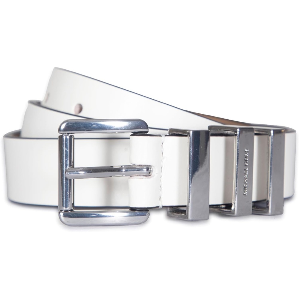 image:imageMichael Kors Womens 1 Inch Leather Belt with 3 Keepers Stylish Fashion Accessory for Everyday WearOptic White
