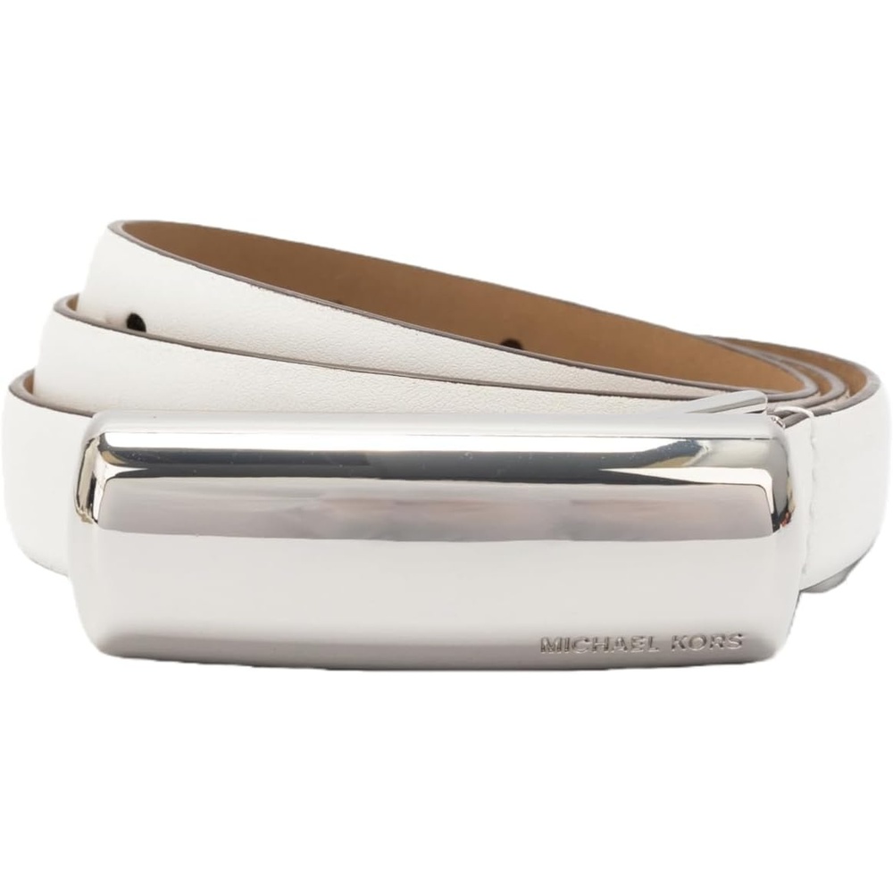 image:imageMichael Kors Womens 7 Inch Bubble Plaque Belt Stylish Accessory for Everyday Wear Adjustable FitOptic White