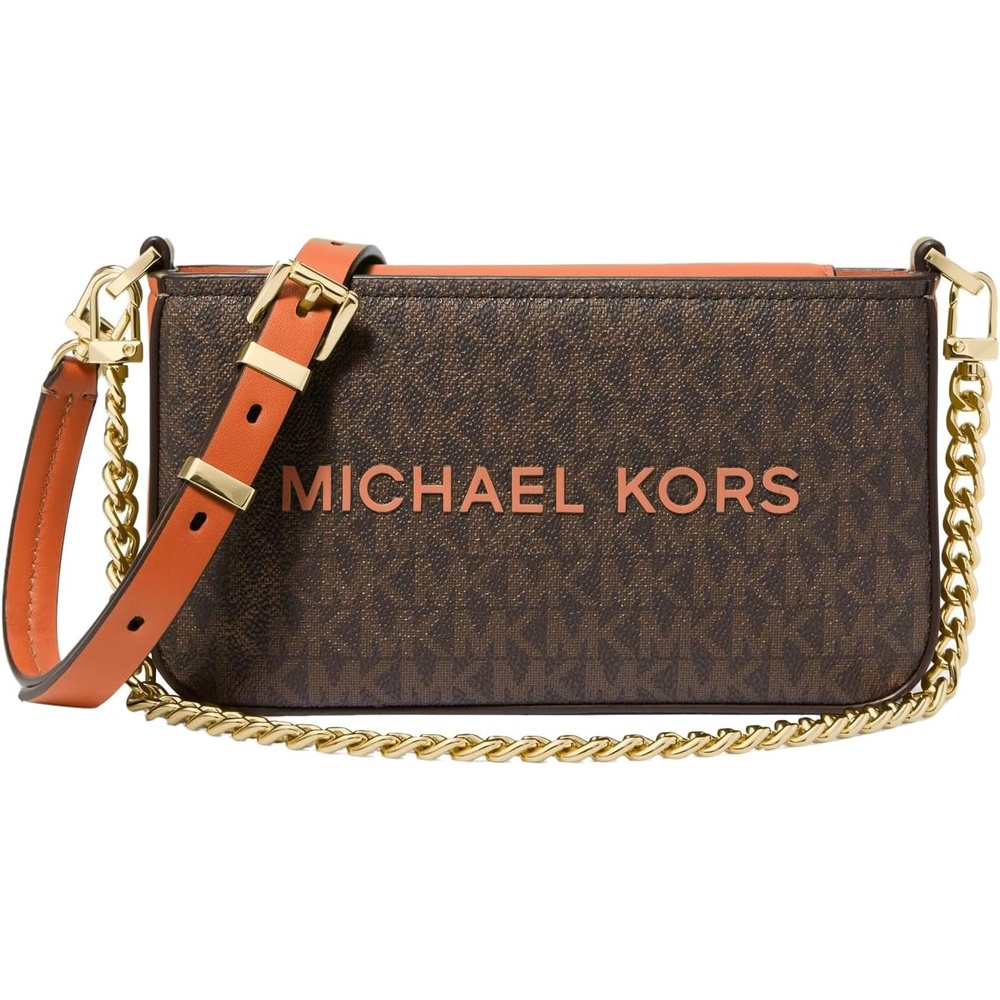 image:imageMichael Kors Womens Bryant Small Convertible Crossbody BagGoldtone HardwareSignature With Pop TrimOrange Punch