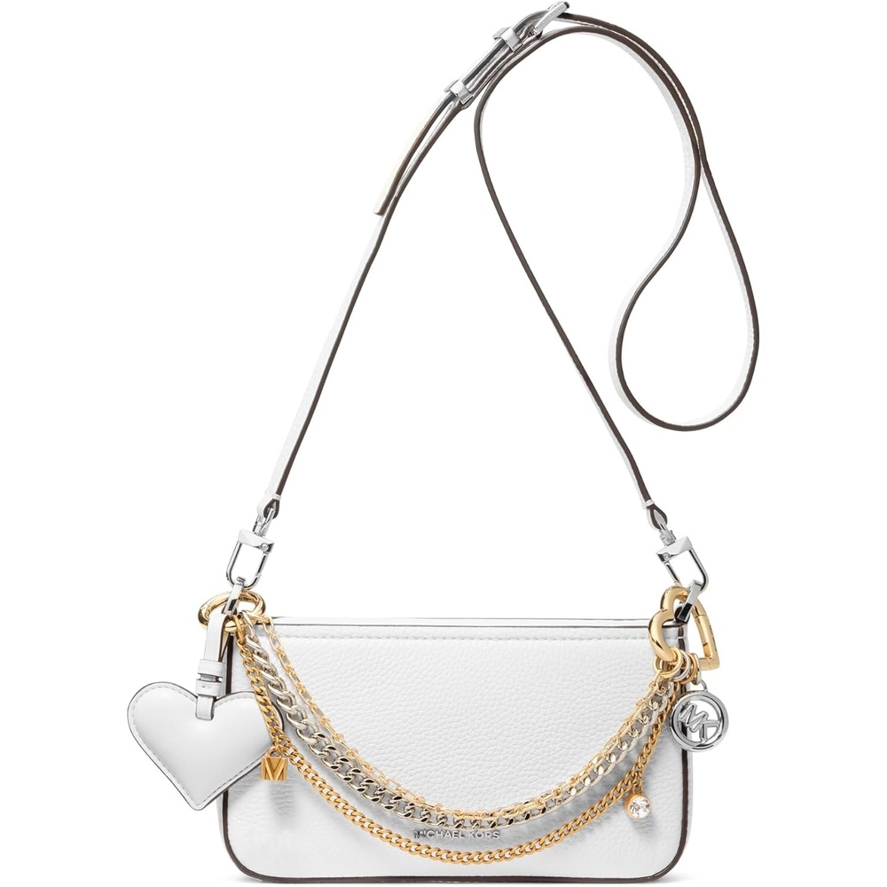 image:imageMichael Kors Womens Bryant Small Convertible Crossbody BagSilvertone HardwareJewel ChainOptic White