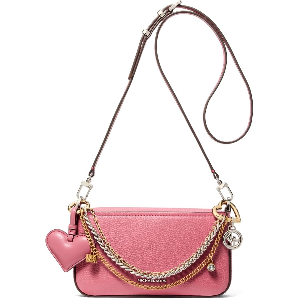 image:imageMichael Kors Womens Bryant Small Convertible Crossbody BagSilvertone HardwareJewel ChainRosewood