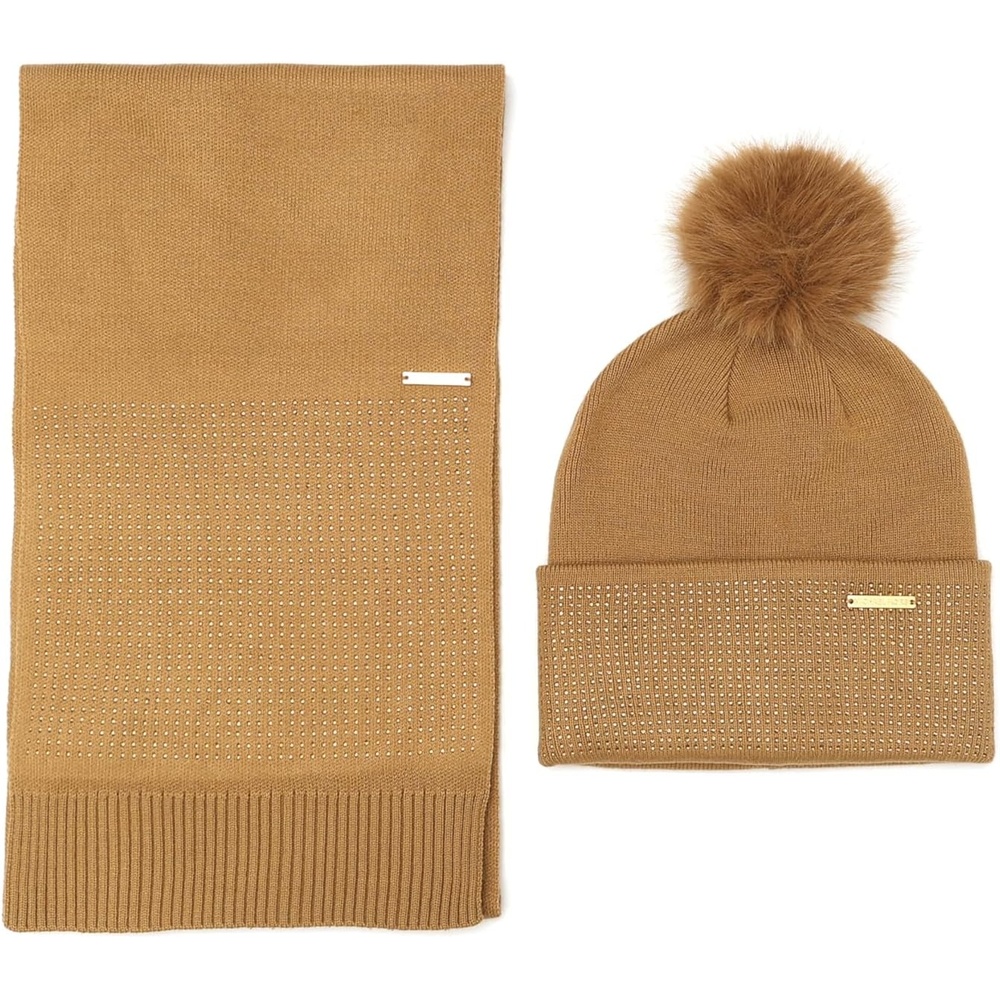 image:imageMichael Kors Womens Fine Crystal Box Set  Hat amp ScarfDark Camel Gold