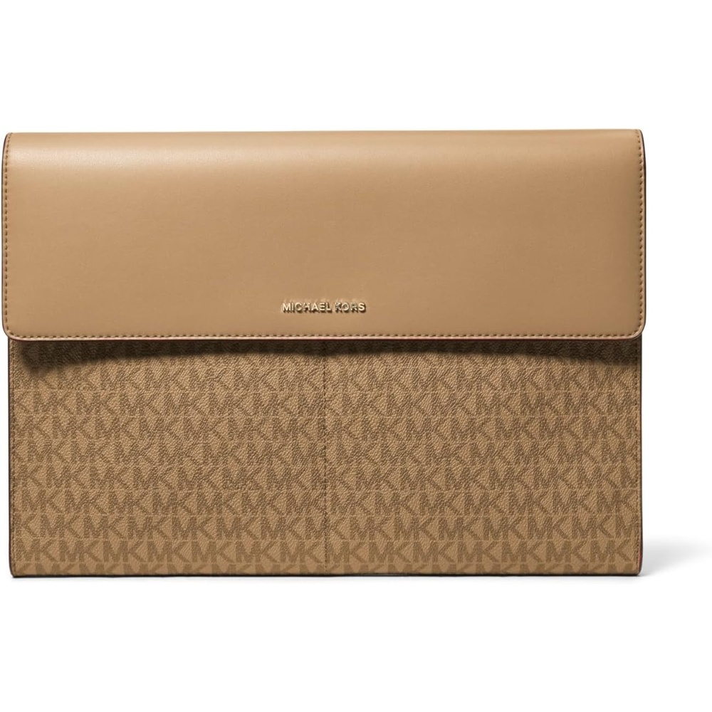 image:imageMichael Kors Womens Fold Over Midi DresGoldtone HardwareTonal Mk Signature Coated TwillHusk