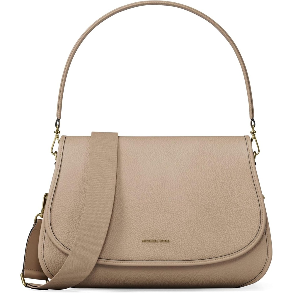image:imageMichael Kors Womens Holmes Medium Convertible MessengerGoldtone HardwareLeatherKhaki