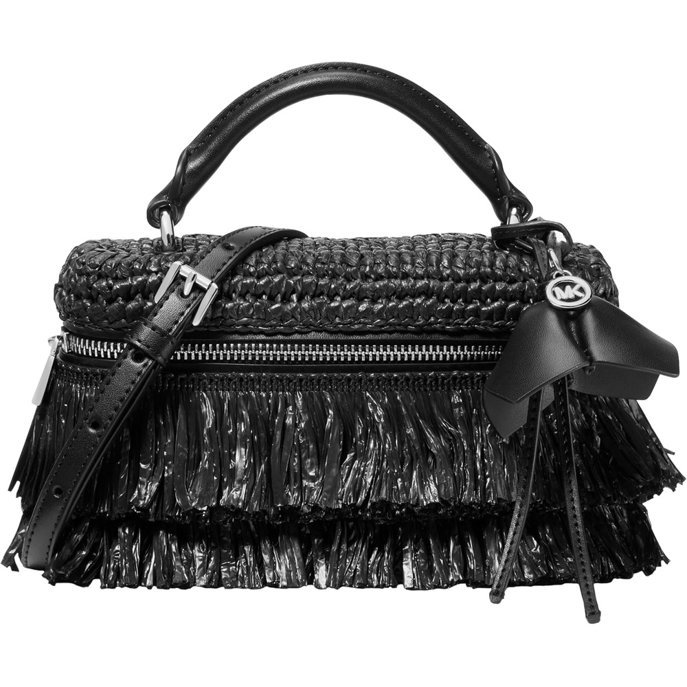 image:imageMichael Kors Womens Jana Extra Small Top Handle CrossbodyCrochet StrawBlackBlack