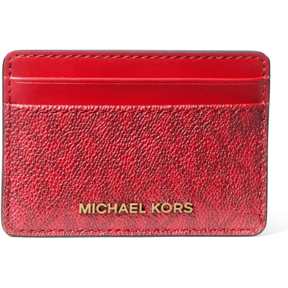 image:imageMichael Kors Womens Jet Set Card Holder GoldTone HardwareLuggageGoldtone HardwareTonal Mk Signature Coated TwillCrimson Multi