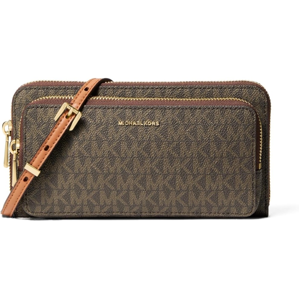 image:imageMichael Kors Womens Jet Set Continental Crossbody WalletGoldtone HardwareMk Signature Coated TwillBrownAcorn