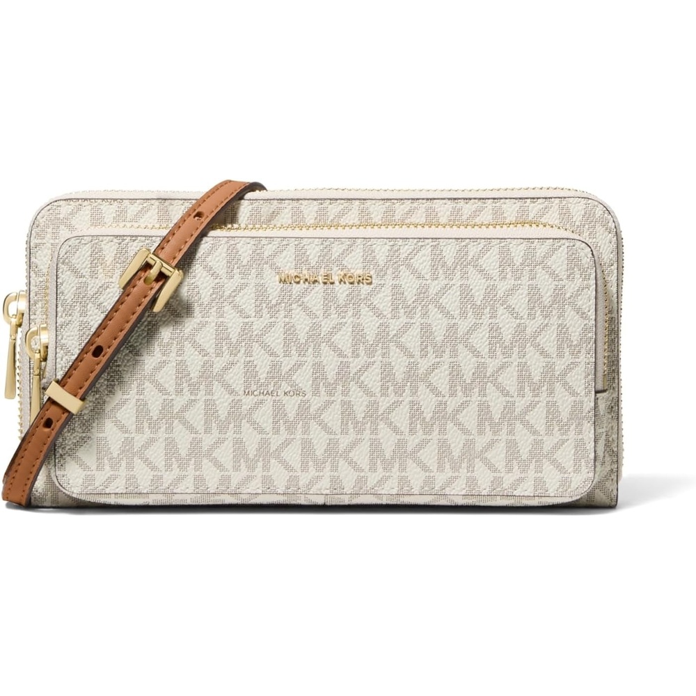 image:imageMichael Kors Womens Jet Set Continental Crossbody WalletGoldtone HardwareMk Signature Coated TwillVanillaAcorn