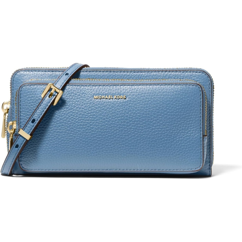 image:imageMichael Kors Womens Jet Set Continental Crossbody WalletGoldtone HardwarePebble LeatherFrench Blue