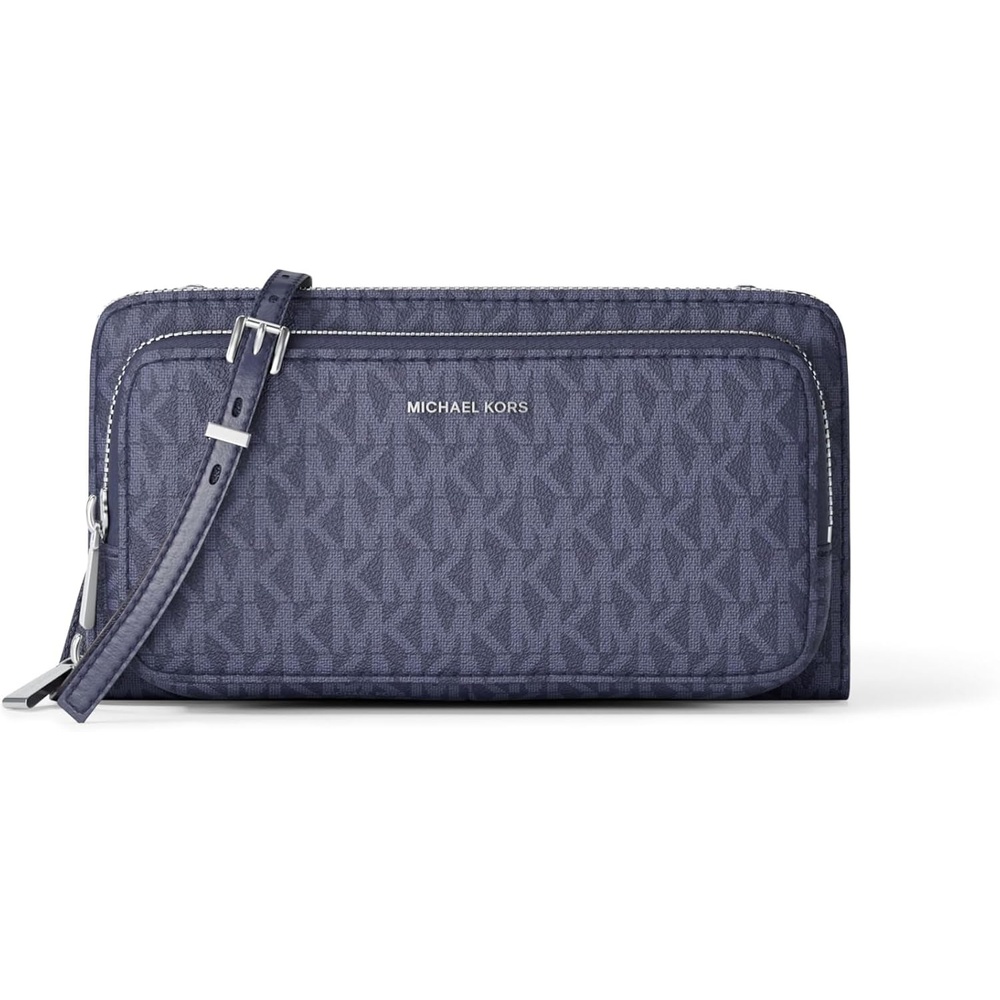 image:imageMichael Kors Womens Jet Set Continental Crossbody WalletSilvertone HardwareSignature Coated TwillDress Blues