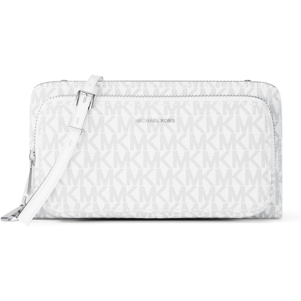 image:imageMichael Kors Womens Jet Set Continental Crossbody WalletSilvertone HardwareSignature Coated TwillOptic WhiteAllum