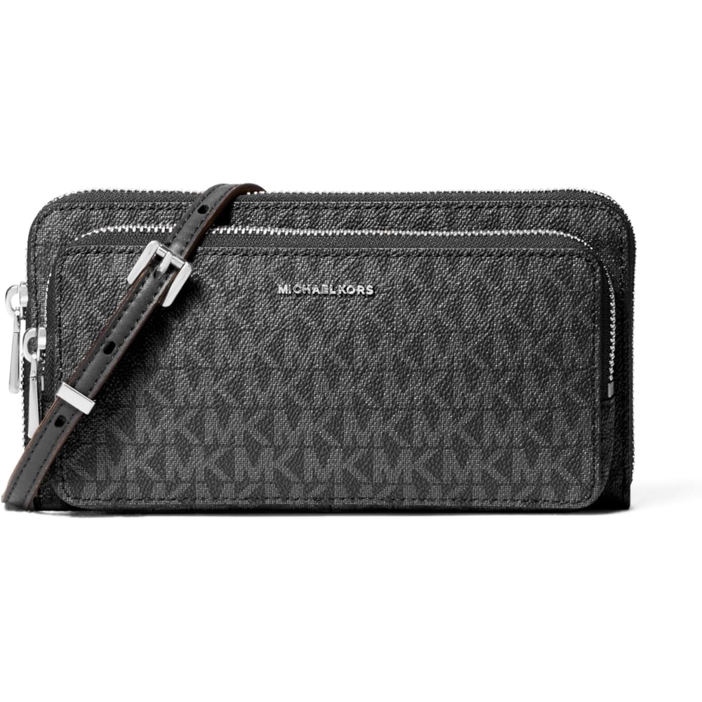 image:imageMichael Kors Womens Jet Set Continental Crossbody WalletSilvertone HardwareTonal Mk Signature Coated TwillBlack