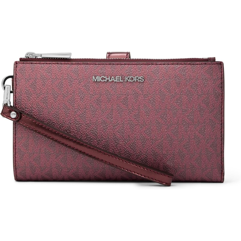 image:imageMichael Kors Womens Jet Set Double Zip WristletSilvertone HardwareMetallic Mk SignatureOxblood