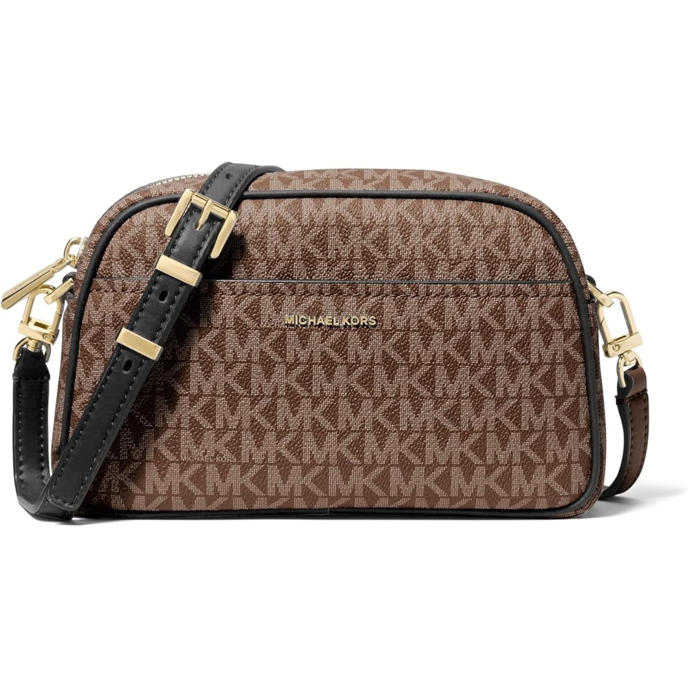 image:imageMichael Kors Womens Jet Set Small Camera CrossbodyGoldtone HardwareMk Signature Coated TwillBrownBlack