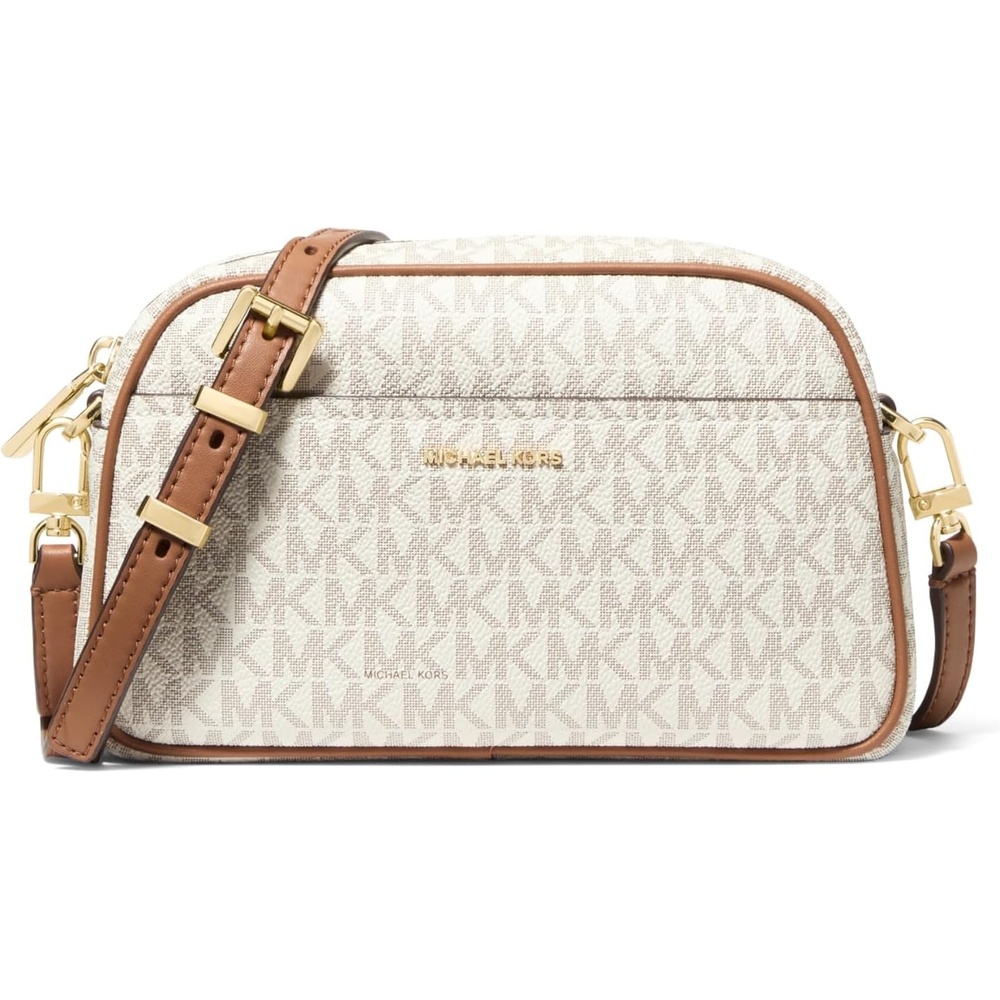 image:imageMichael Kors Womens Jet Set Small Camera CrossbodyGoldtone HardwareMk Signature Coated TwillVanillaAcorn