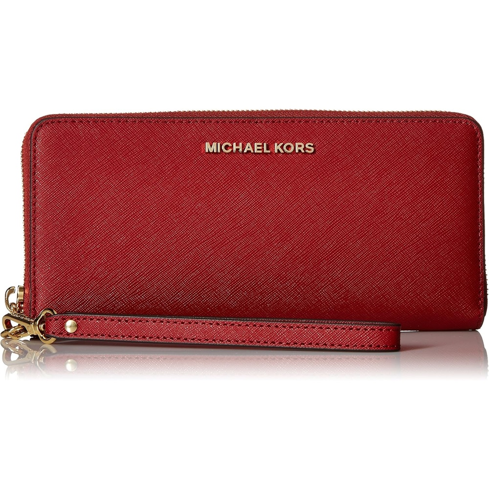 image:imageMichael Kors Womens Jet Set Travel Continental GoldTone HardwareMK Signature Semi Lux Black ChambrayBurnt RedGold