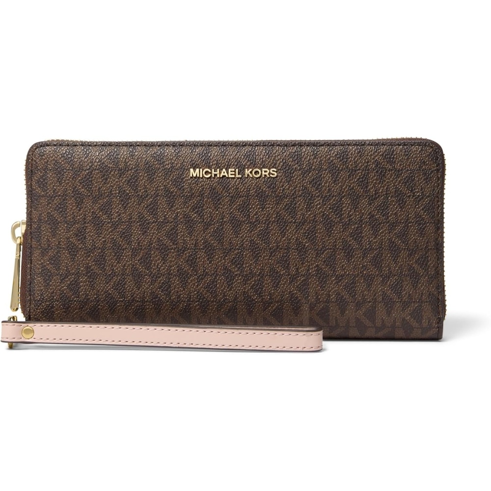 image:imageMichael Kors Womens Jet Set Travel Continental GoldTone HardwareMK Signature Semi Lux Black ChambrayGoldtone HardwareMk Signature Coated TwillBrownSoft Pink