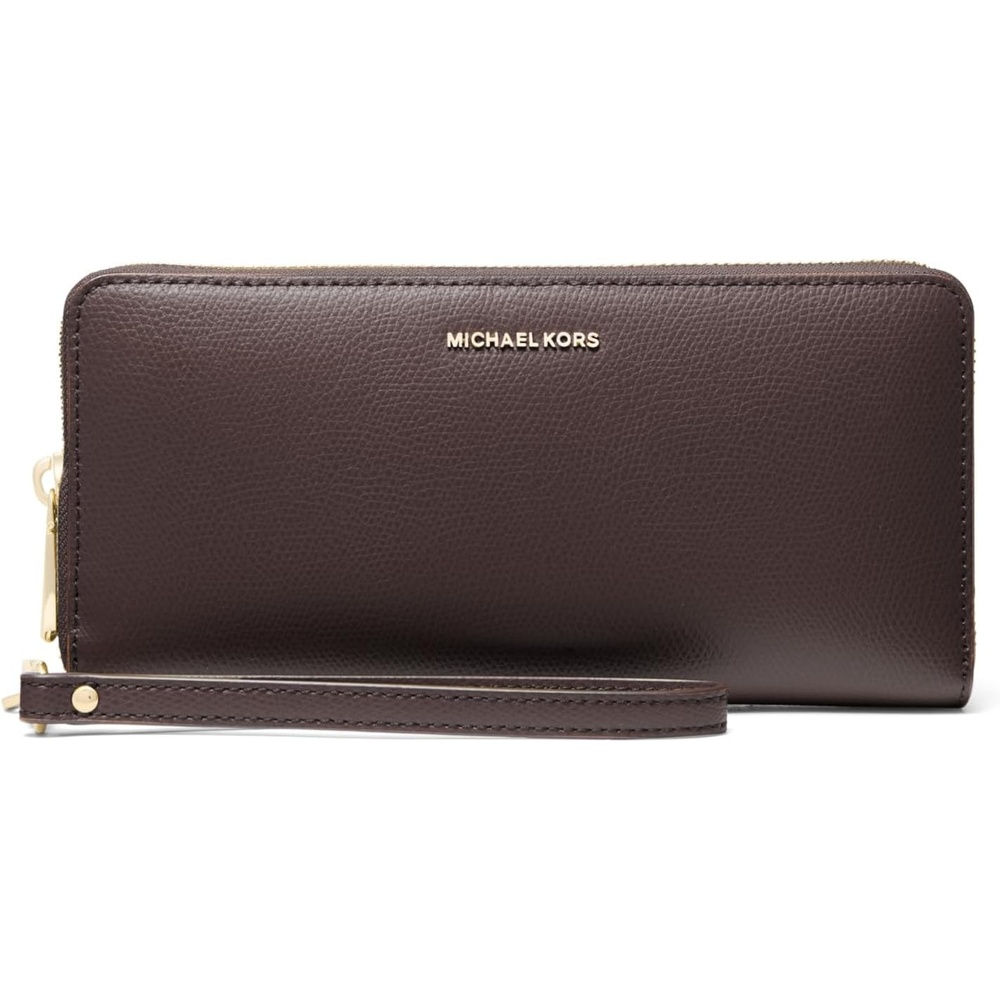 image:imageMichael Kors Womens Jet Set Travel Continental GoldTone HardwareMK Signature Semi Lux Black ChambrayGoldtone HardwareSahara LeatherChocolate