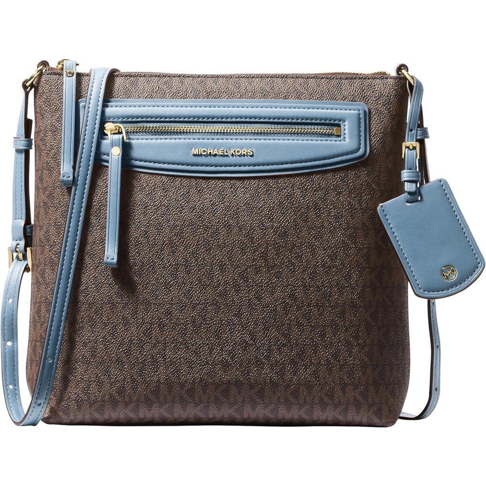 image:imageMichael Kors Womens Jet Set Travel Large TopZip CrossbodyGoldtone HardwareMk SignatureChambray