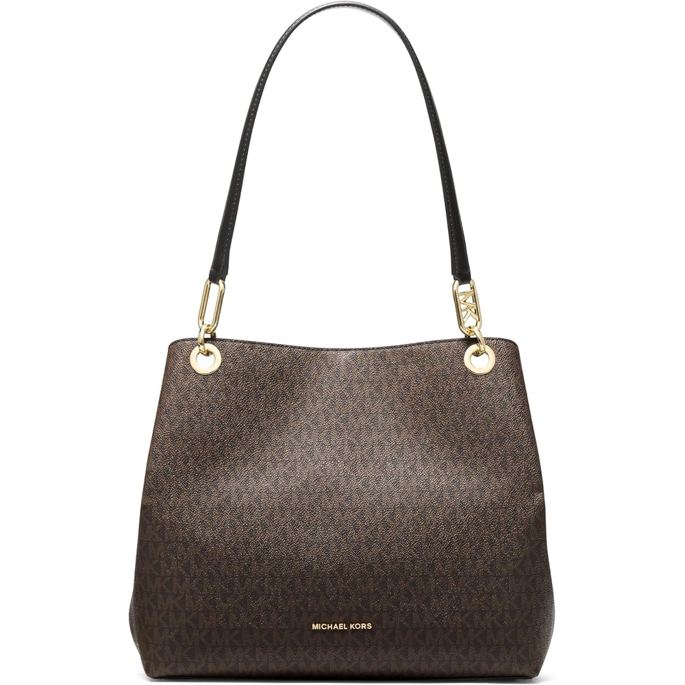 image:imageMichael Kors Womens Kensington Shoulder ToteGoldtone HardwareMk Signature Coated TwillBrownBlack