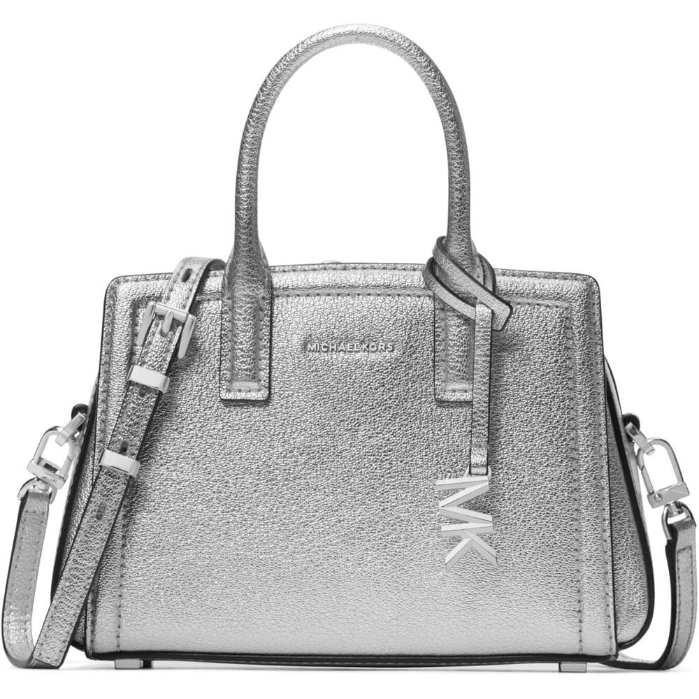 image:imageMichael Kors Womens Laila Extra Small Crossbody BagSilvertone HardwareMetallic Embossed Goal LeatherSilver