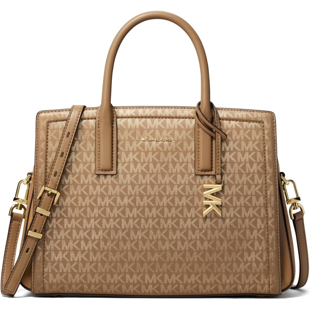 image:imageMichael Kors Womens Laila Medium SatchelGoldtone HardwareFoil Printed Mk Signature Smooth Nappa LeatherHusk