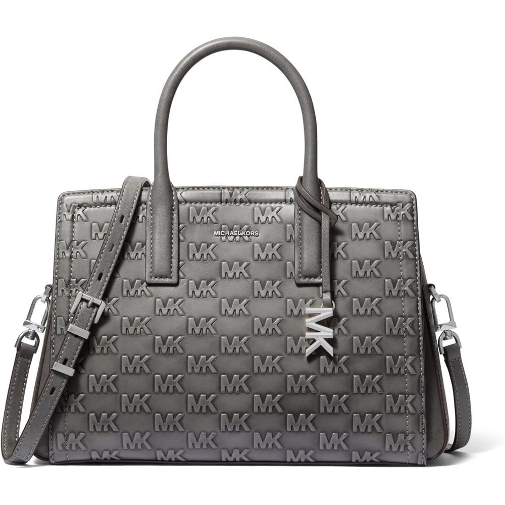image:imageMichael Kors Womens Laila Medium SatchelNickeltone HardwareMk Debossed Burnished Logo LeatherStorm