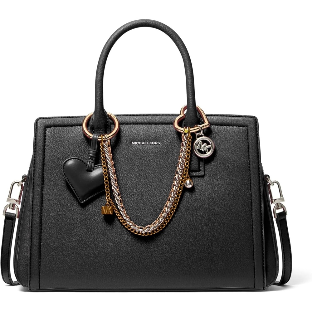 image:imageMichael Kors Womens Laila Medium SatchelSilvertone HardwareJewel ChainBlack