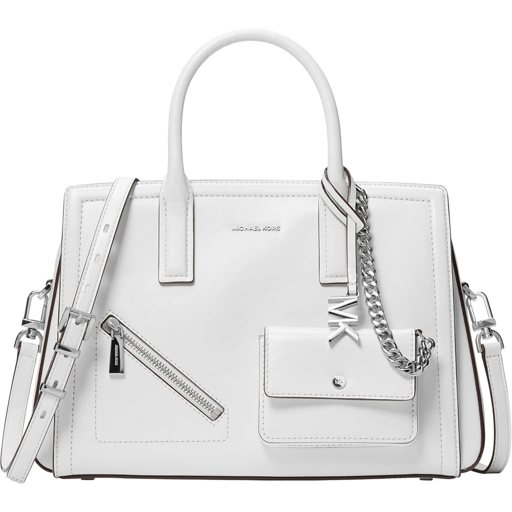 image:imageMichael Kors Womens Laila Medium SatchelSilvertone HardwareLeatherOptic White